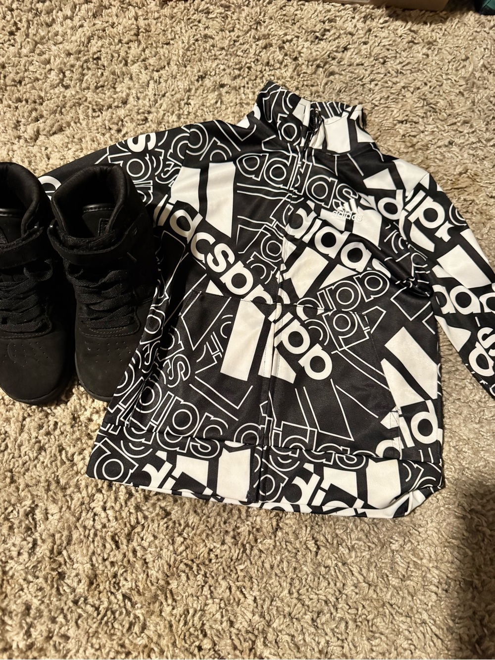 Adidas Boys Hoodie Size 5 & FILA High-Top Sneakers Size 13.5C Outfit Set